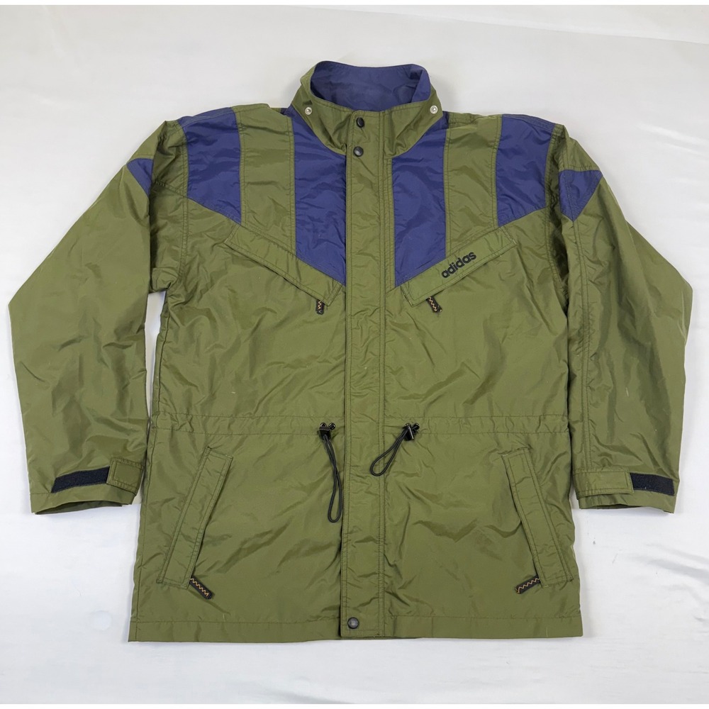 Vintage Sample Adidas Mens M Olive Green Purple Colorblock Nylon Parka Jacket